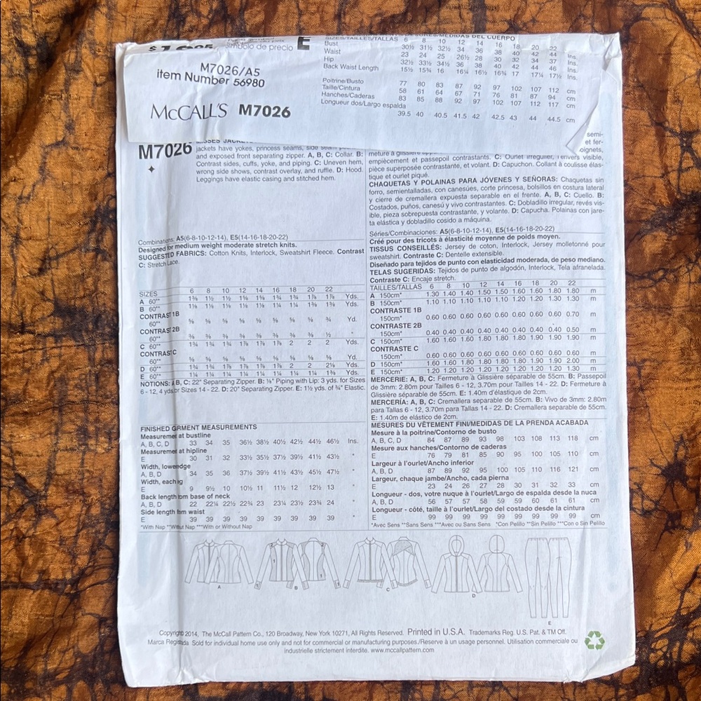 Jacket & Leggings Sewing Pattern - Picture 2 of 3